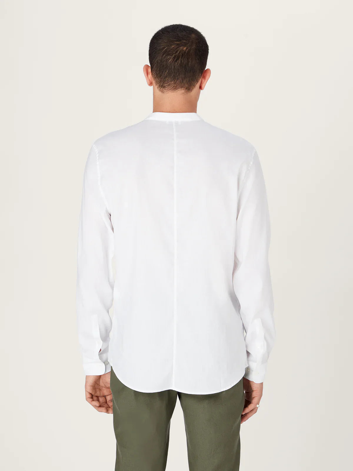 The All Day Shirt Linen Collarless || White | Linen