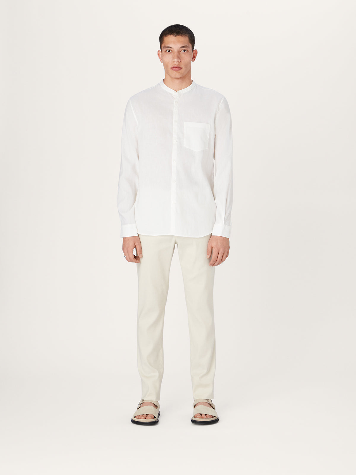 The All Day Shirt Linen Collarless || Off White | Linen